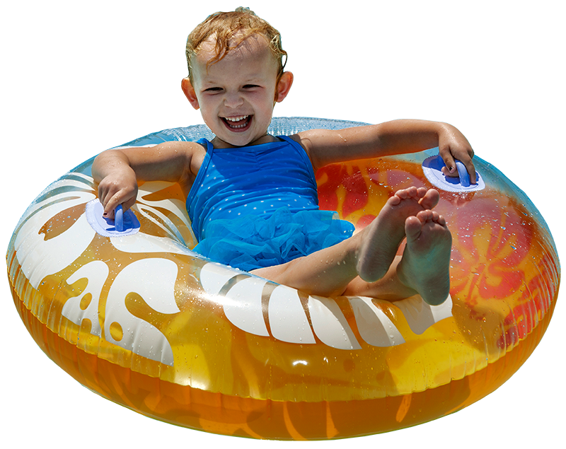 Parrots-Landing-Swimming-Pools-little-girl-blue-suit-on-float